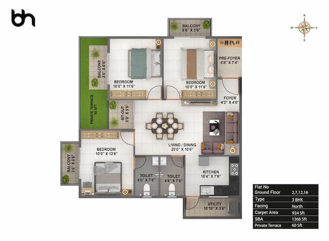Bhavisha Meadows Phase 2 - 3 BHK Floor Plan