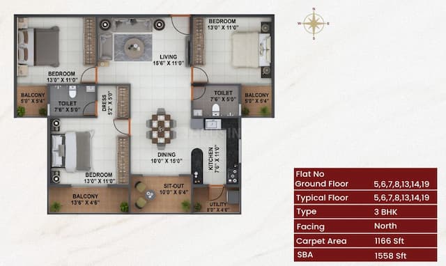 Bhavisha Raaga - 3 BHK Floor Plan