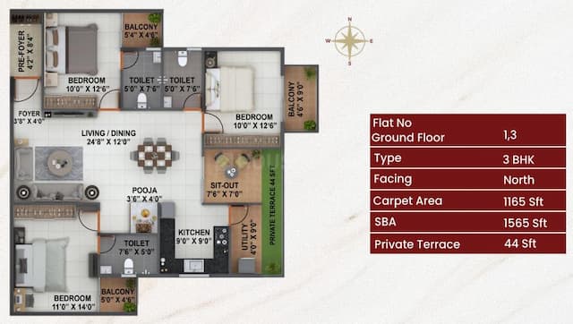 Bhavisha Raaga - 3 BHK Floor Plan