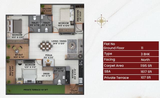 Bhavisha Raaga - 3 BHK Floor Plan