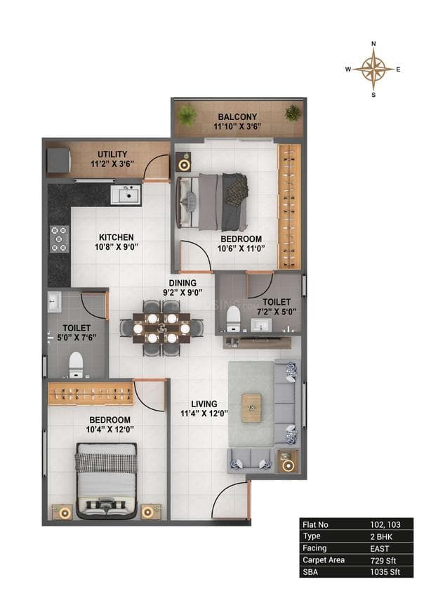 Binary Essentia - 2 BHK Floor Plan