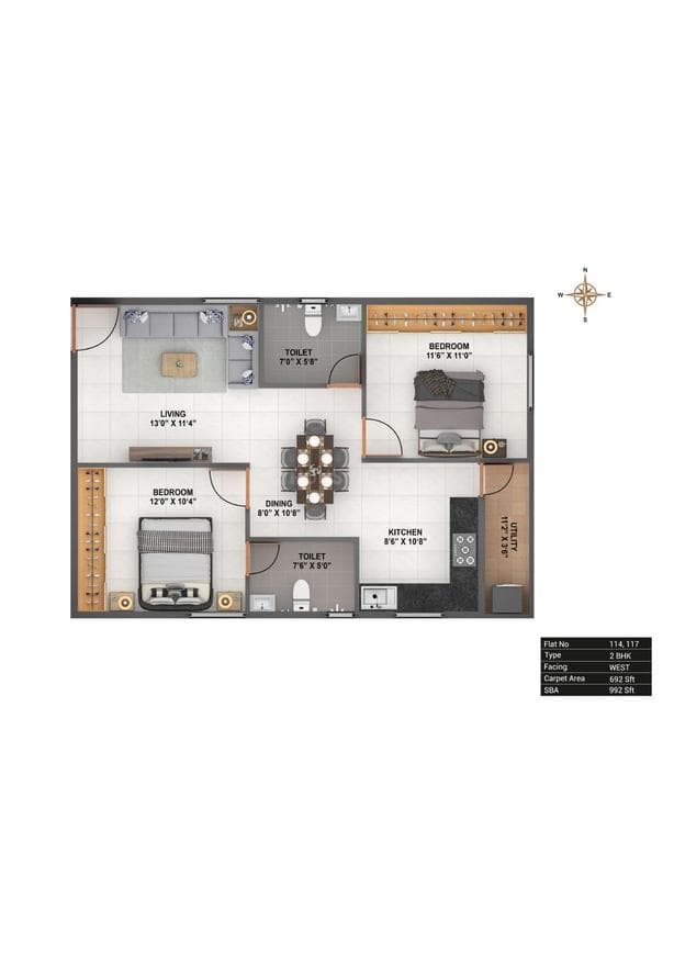Binary Essentia - 2 BHK Floor Plan