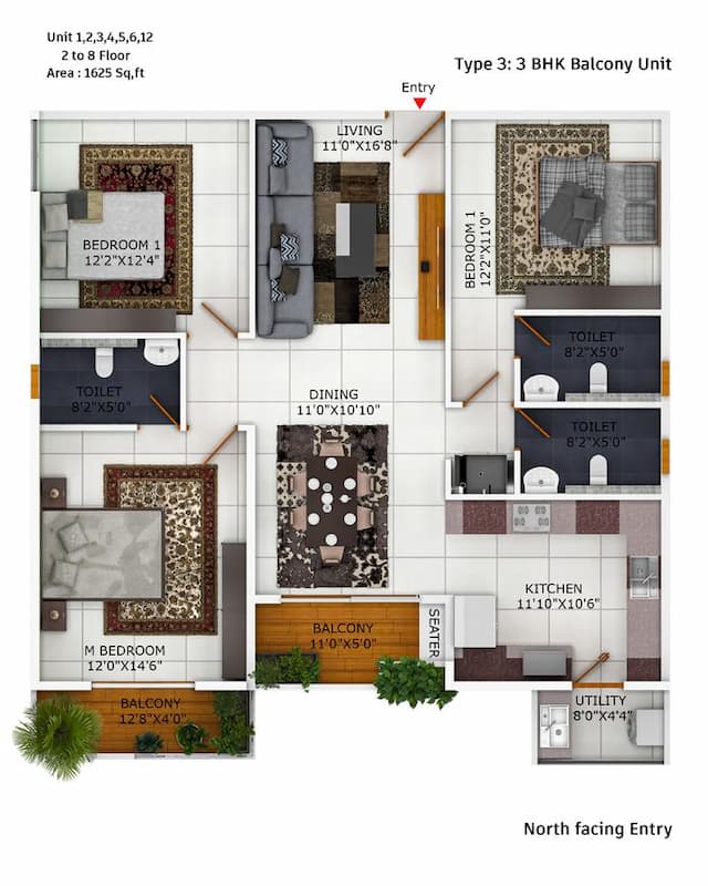Binary Temple Tree - 3 BHK Floor Plan