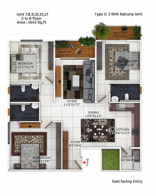 Binary Temple Tree - 3 BHK Floor Plan