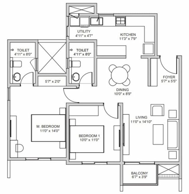 Birla Trimaya - 2 BHK Floor Plan