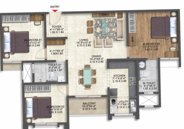 Brigade Calista - 3 BHK Floor Plan