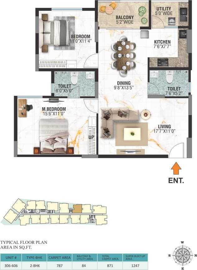 BRR North Excellency Phase 1 - 2 BHK Floor Plan