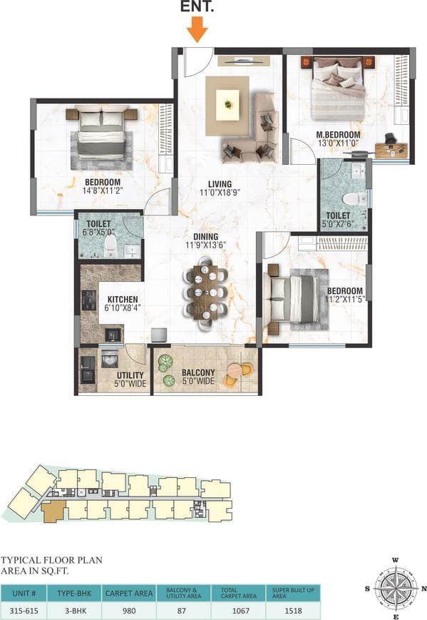 BRR North Excellency Phase 1 - 3 BHK Floor Plan