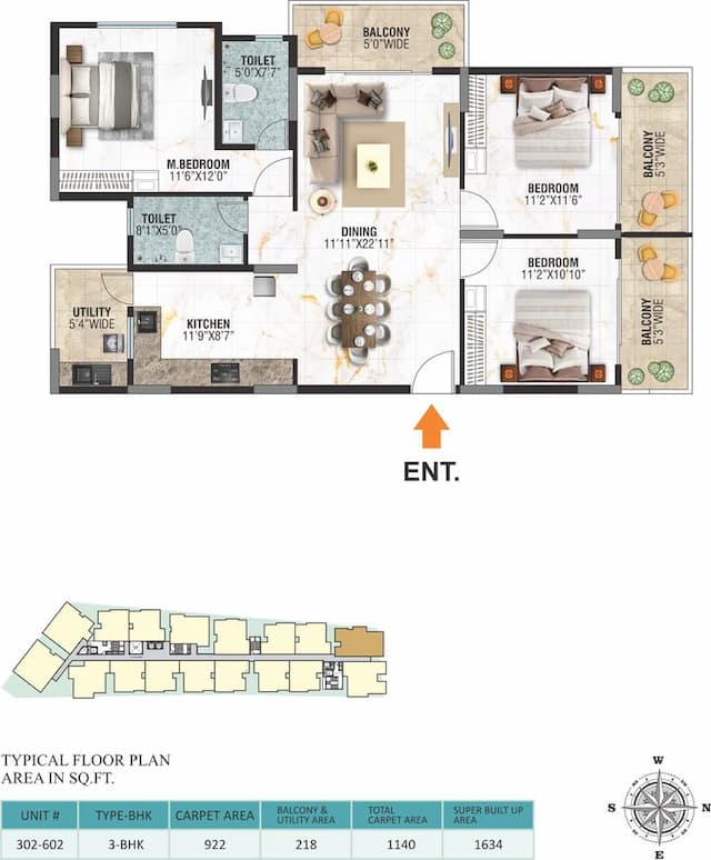 BRR North Excellency Phase 1 - 3 BHK Floor Plan