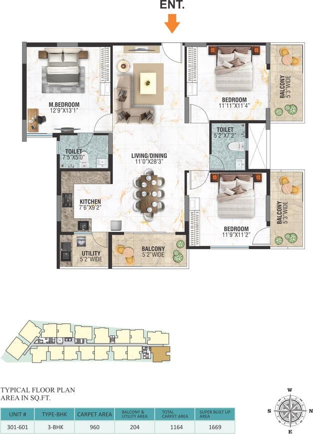 BRR North Excellency Phase 1 - 3 BHK Floor Plan