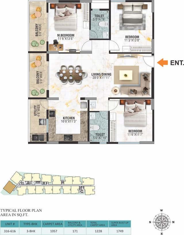 BRR North Excellency Phase 1 - 3 BHK Floor Plan