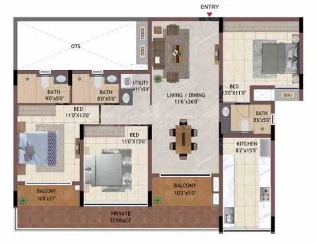 CasaGrand Amor - 3 BHK Floor Plan