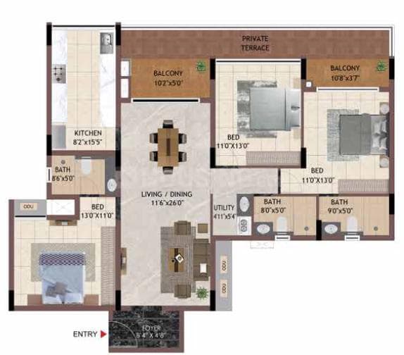CasaGrand Amor - 3 BHK Floor Plan