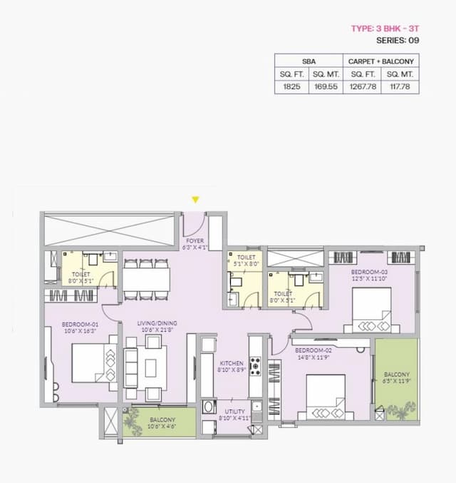 Century Liva Codename Unbelievable - 3 BHK Floor Plan