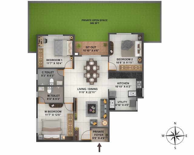 Coevolve Florenza - 3 BHK Floor Plan