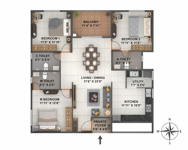 Coevolve Florenza - 3 BHK Floor Plan