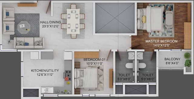 Columbia Aaltius - 2 BHK Floor Plan