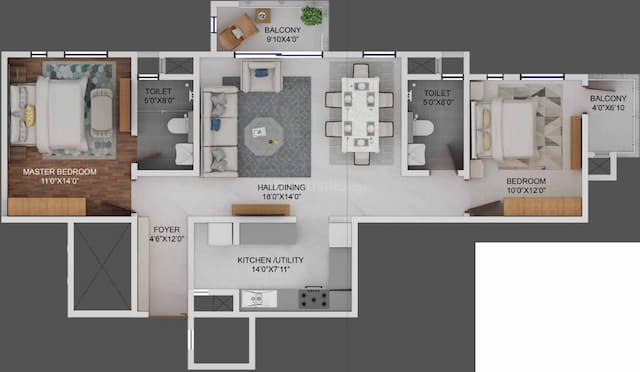 Columbia Aaltius - 2 BHK Floor Plan