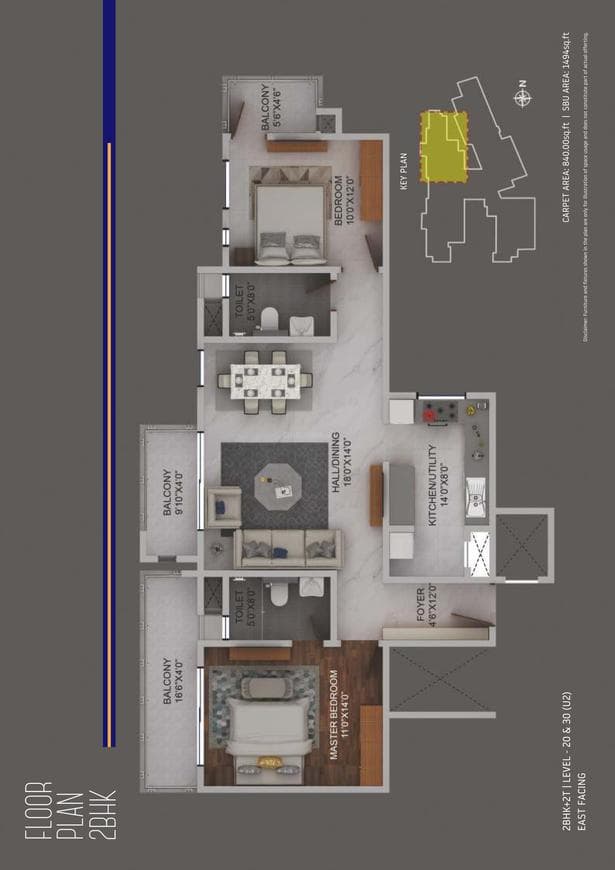 Columbia Aaltius - 2 BHK Floor Plan