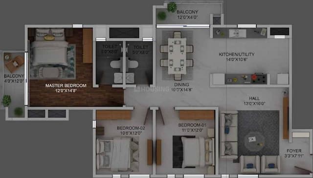 Columbia Aaltius - 3 BHK Floor Plan