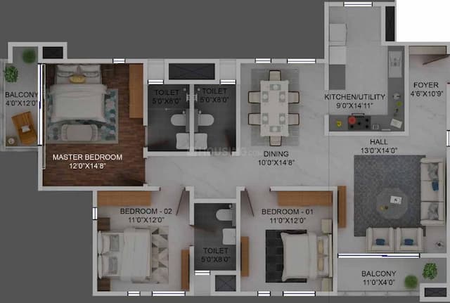 Columbia Aaltius - 3 BHK Floor Plan