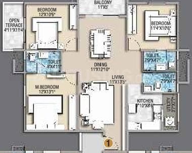 Desai Empire - 3 BHK Floor Plan