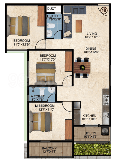 DS Max Samyak - 2 BHK Floor Plan