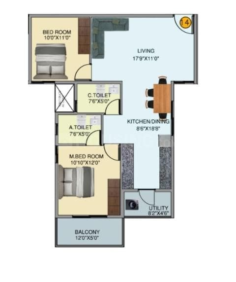 DS Max Sky Shubham - 2 BHK Floor Plan