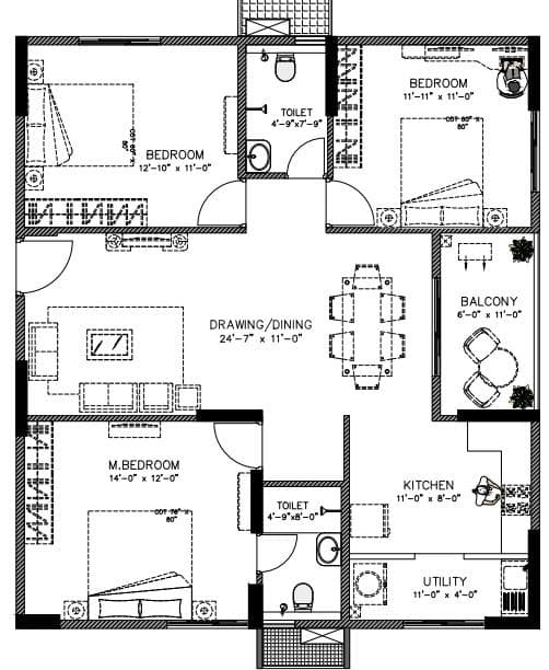 Ecolife Elements Of Nature Akash Block B And C - 3 BHK Floor Plan