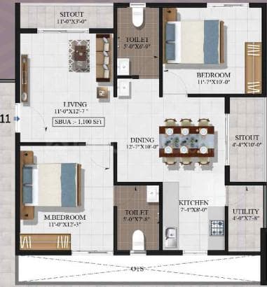 EKAA by Summit - 2 BHK Floor Plan