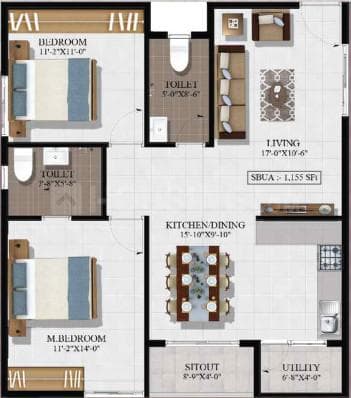 EKAA by Summit - 2 BHK Floor Plan