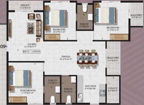 EKAA by Summit - 3 BHK Floor Plan
