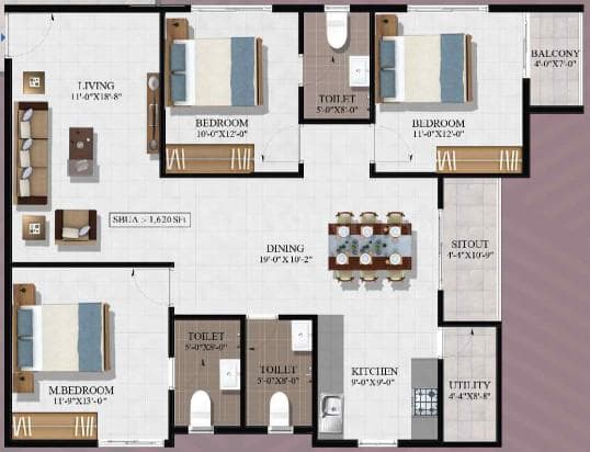 EKAA by Summit - 3 BHK Floor Plan