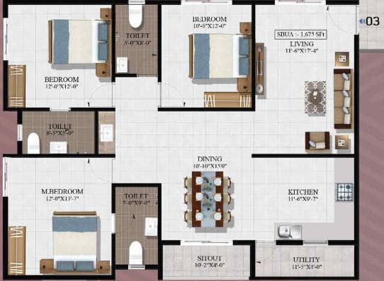 EKAA by Summit - 3 BHK Floor Plan
