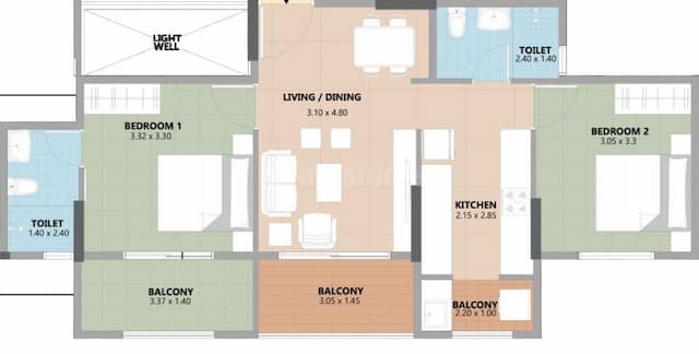 Esteem South Park - 2.0 BHK Floor Plan