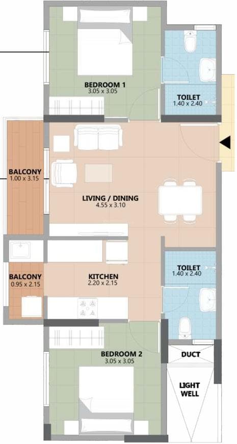 Esteem South Park - 2.0 BHK Floor Plan