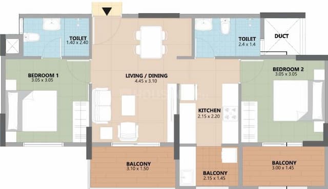 Esteem South Park - 2.0 BHK Floor Plan