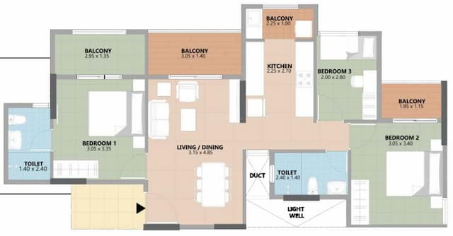 Esteem South Park - 2.5 BHK Floor Plan