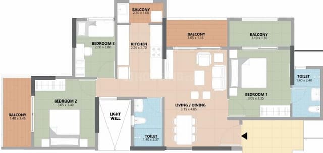 Esteem South Park - 2.5 BHK Floor Plan