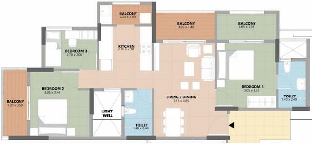 Esteem South Park - 2.5 BHK Floor Plan