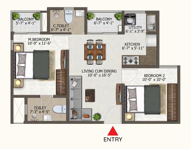 Euphoria In The East - 2 BHK Floor Plan