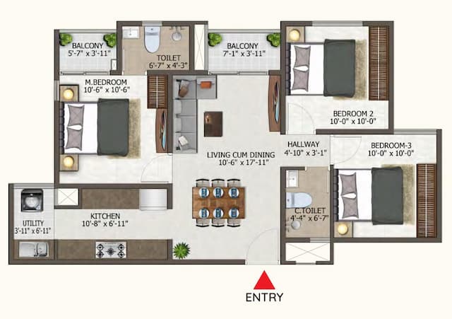 Euphoria In The East - 3 BHK Floor Plan