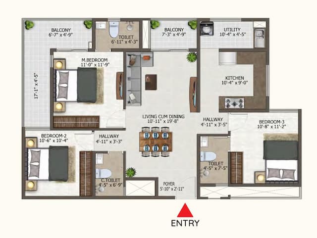 Euphoria In The East - 3 BHK Floor Plan