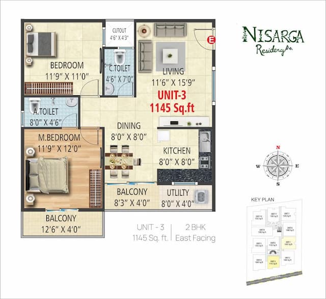 G R Nisarga Residency - 2 BHK Floor Plan