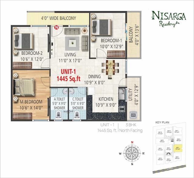 G R Nisarga Residency - 3 BHK Floor Plan