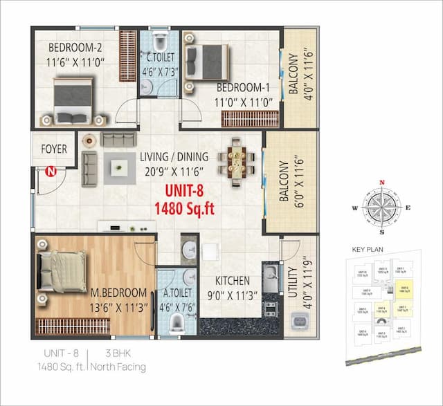 G R Nisarga Residency - 3 BHK Floor Plan
