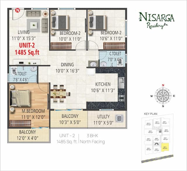 G R Nisarga Residency - 3 BHK Floor Plan