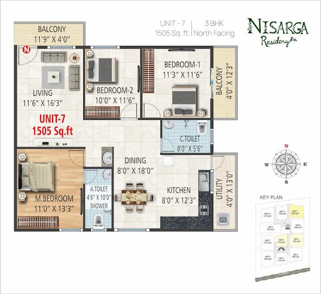 G R Nisarga Residency - 3 BHK Floor Plan
