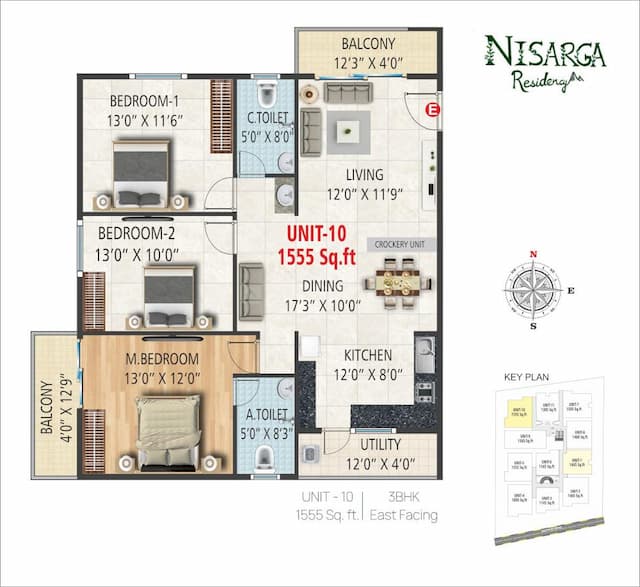 G R Nisarga Residency - 3 BHK Floor Plan