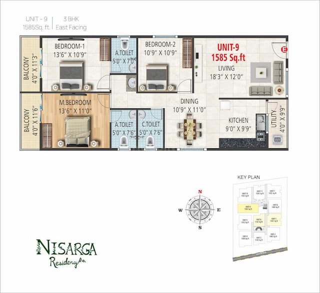 G R Nisarga Residency - 3 BHK Floor Plan